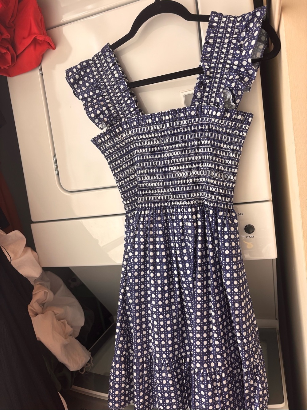 Hill House Navy and White Smocked Sundress with Ruffled Straps